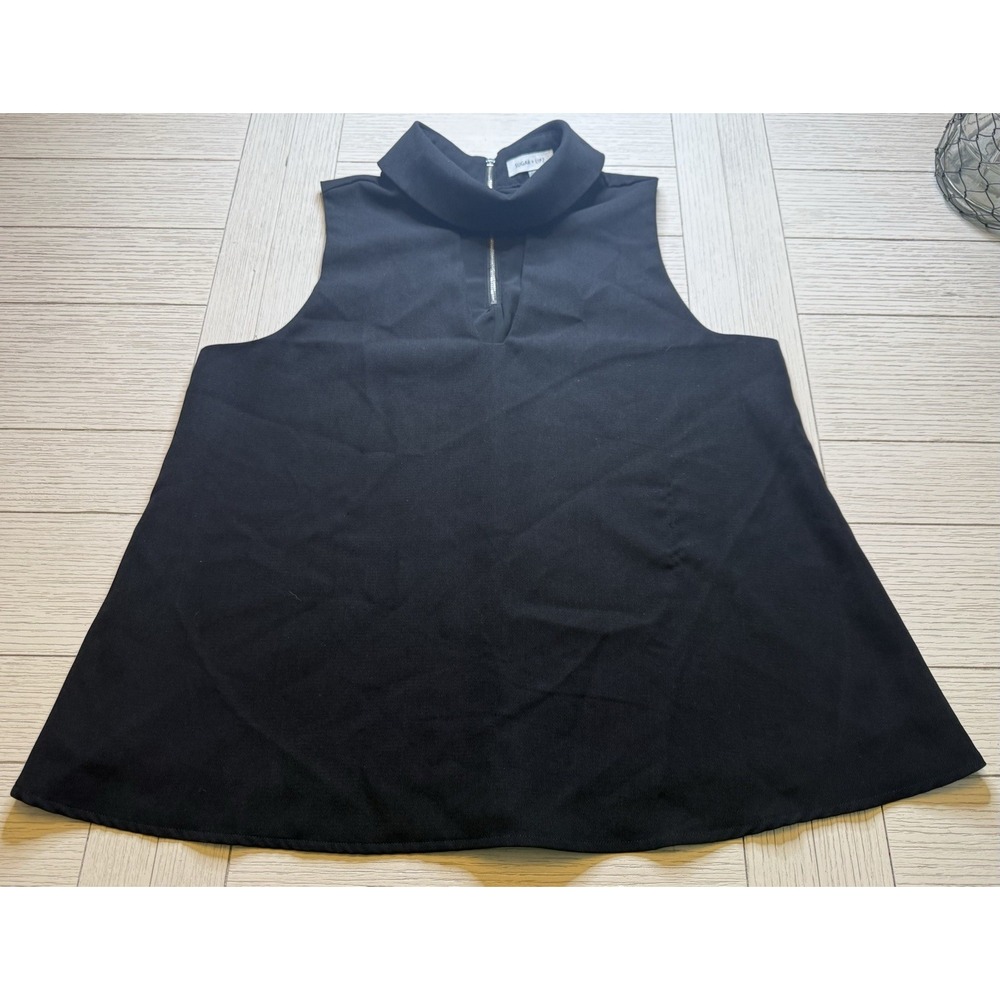 Sugar + Lips Choker Folder‎ V-Neck Cutout Neckline Black Back Exposed Zip Top XL